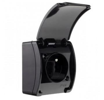 KOALA Gniazdo poj.2P+Z IP44 czarne z klapką n/t