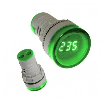 Kontrolka LED 220V zielona 22mm z miernikiem nap.