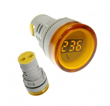 Kontrolka LED 220V żółta 22mm z miernikiem napięc