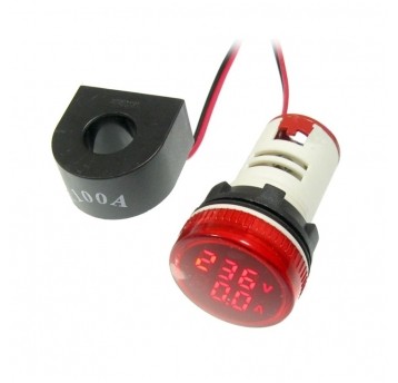 Kontrolka LED Volt+Amper czerw.22mm 0.6-100A 500V
