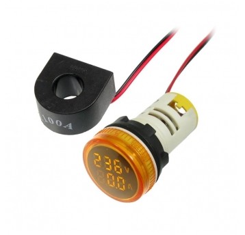 Kontrolka LED Volt+Amper. żółty 22mm 0.6-100A 500V