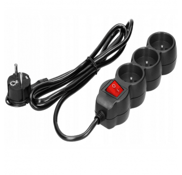 Przedłużacz 3 gniazda 3x2P+Z 1,5m 3x1,5 czarny wył