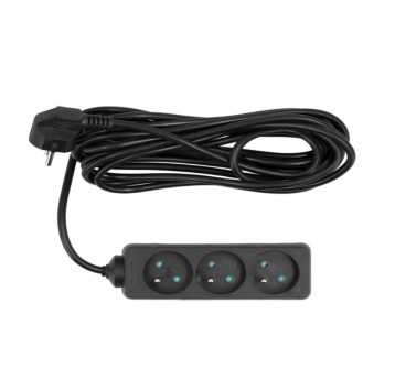 Przedłużacz 3 gniazda z uziemieniem 5m czarny