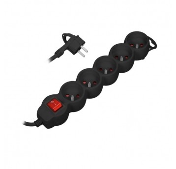 Przedłużacz 5 gniazd 5x2P+Z 3m 3x1,5 czarny