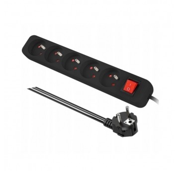 Przedłużacz 5 gniazd z uziemieniem 1,5m czarny