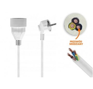 Przedłużacz sieciowy Wtyk - gniazdo 2m biały