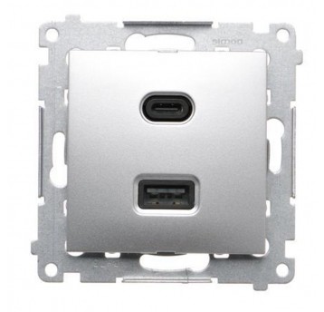 Simon 54 Ładowarka USB C+A, 30 W, srebrny