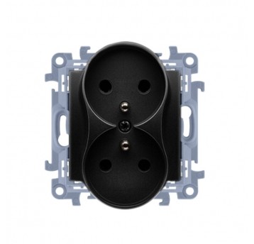 Simon10 Gn. podwójne z/u 16A przesłony czarny mat