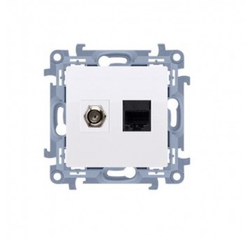 Simon10 Gniazdo ant+komp typu F+ RJ45kat.5e białe