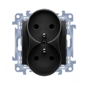 Simon10 Gniazdo podwójne z/u czarny mat 16A