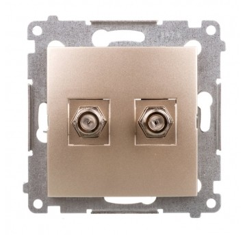 Simon54 Gniazdo antenowe podwójne typu F złoty mat