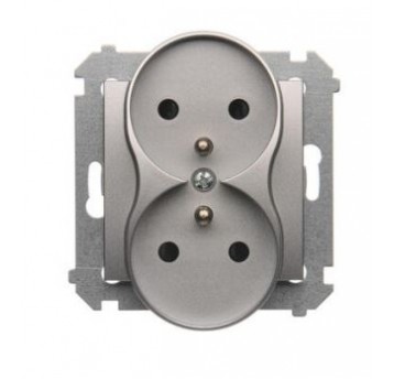 Simon54 Gniazdo podwójne z/u srebrny mat