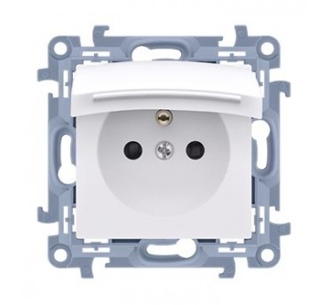 Simon54 Gniazdo pojedyncze bez/u IP44 białe klapka