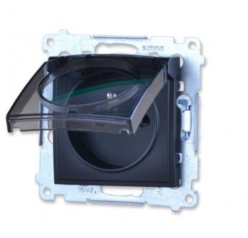 Simon54 Gniazdo pojedyncze z/u IP44 czarny mat