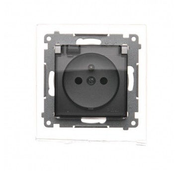 Simon54 Gniazdo pojedyncze z/u IP44 z klapką srebr