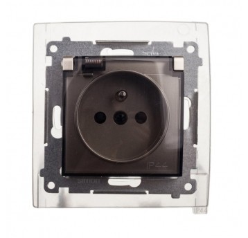 Simon54 Gniazdo pojedyncze z/u IP44 złoty mat tran