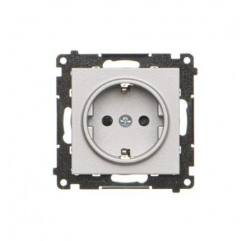 Simon55 Gn. Schuko z przesłonami(moduł) alumi mat