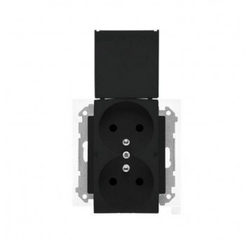 Simon55 gniazdo podwój.z/u z kl. IP44 czarny mat