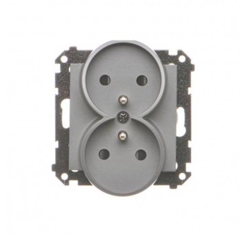 Simon55 Gniazdo podwójne z przesłonami Grafit mat
