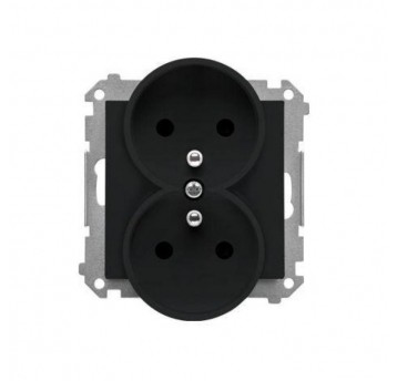 Simon55 gniazdo wtycz.podwójne z uziem.czarny mat