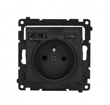 Simon55 Gniazdo wtycz. z ładowarką USB C+A cz. mat