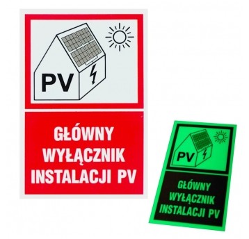 Tabliczka ostrzeg. Główny wyłącznik PV - domek PV