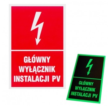 Tabliczka ostrzeg. Główny wyłącznik PV (piorun)