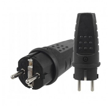 Wtyczka gumowa prosta UNI-SCHUKO IP44 czarna