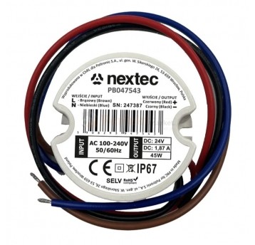 Zasilacz LED okrągły dopuszkowy 45W 24V 1,87A IP67